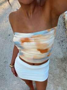 SHEIN Essnce Casual Summer Tanks Tie Dye Ruched Strapless Crop Top White Top Going Out Tops Summer Shirts Summer Fits