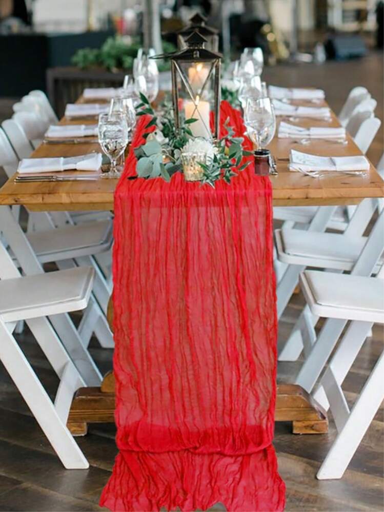 Juego de 1 o 6 piezas de mantel y servilletas de gasa roja de 35*71/118/157 pulgadas, mantel de gasa con estilo bohemio, mantel transparente rústico, mantel estilo bohemio para decoración de bodas, arco de jardín, fiesta de ducha nupcial, perfecto para bodas, festivales, San Valentín, fiestas, decoración del hogar (disponible en varios colores) - Rojo - Añade 2