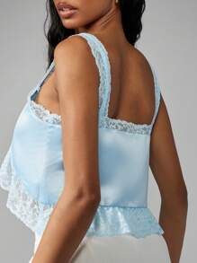 MISSGUIDED Lace Trim Satin Camisole Crop Top Bustier Style Summer Sleeveless Tank Essential Y2K Fashion Cami Top Evening Party Club Wear