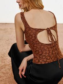 Lumivelle Women's Retro Backless Criss-Cross Slim Fit Square Neck Sleeveless Tank Top - Coffee Brown - View 3