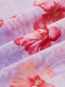 Sweetina Áo yếm xếp nếp in hoa lãng mạn mùa hè cho nữ - Màu tím hoa cà - Xem 4