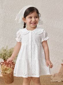 Blossori Baby Girls Lapel Puff Sleeve Dress - White - View 5