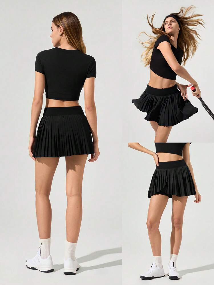 FeatherFit™-Air Pleated Asymmetrical Pocket Anti-Slip Skirt With Built-In Shorts Light Support Low Impact Tennis Golf Quick Dry Moisture Wicking