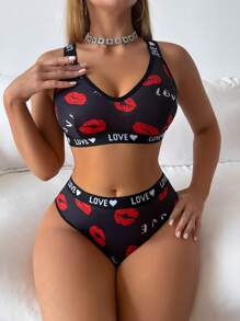 SHEIN Ensemble de lingerie pour femme : Soutien-gorge à bretelles et culotte