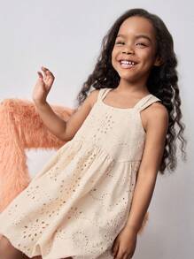 Maija Kids Maija Kids Loose Casual Embroidered Fabric Dress For Young Girls - Apricot - View 5