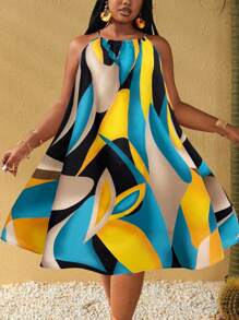 Maweii 大码女士性感热带花卉印花吊带高低摆连衣裙，度假/假日/休闲服饰 - 彩色 - 查看 4