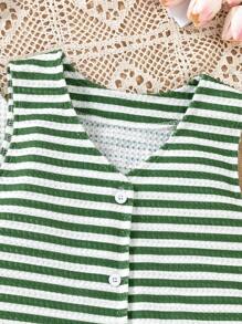 SHEIN Explorewe 2pcs Tween Girl Pineapple Striped Casual Comfortable Top, Summer - Multicolor - View 3