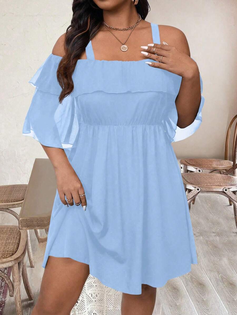 SHEIN LUNE 夏季大码休闲纯色露肩吊带裙