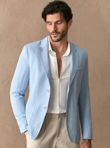 Manfinity NXTstreet 男士休闲编织波浪垫肩修身西装外套，适合秋冬 - 天藍色 - 查看 5