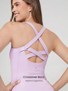 GLOWMODE FeatherFit™-Air Peekaboo Mini Dress With Built-In Shorts Pocket Square Neck Anti-Slip Crisscross Quick Dry Spring - Mauve Purple - View 4