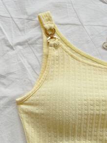 Soleia Women Summer Vacation Yellow Knit Textured Fabric Sleeveless Bodycon Belted Ruched Hem Tank Top, Suitable For Party, Dating, Easter, Carnival, Afternoon Tea, Beach, Cruise, City Holiday Off The Shoulder Top - Yellow - View 6