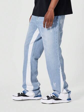 SUMWON Flare Fit Colour Blocked Jean With Splatter Paint