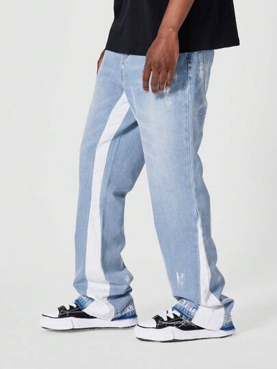 SUMWON Flare Fit Color Blocked Jean med splatterfärg