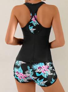 Swim Lushoire Bộ bikini 3 mảnh họa tiết hoa cho kỳ nghỉ xuân dành cho nữ: Áo crop top và bikini họa tiết hoa - Nhiều màu - Xem 2