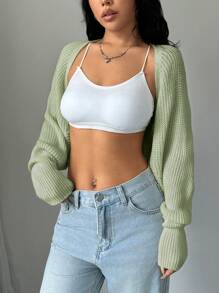 SHEIN Unity Short Versatile Casual Solid Color Sleeveless Cardigan Fall Winter Cloth For Women - Green - View 6