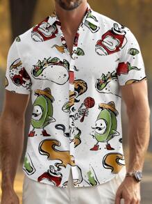 Manfinity RSRT Men's Casual Polyester Short Sleeve Shirt With Fun Food Print And Regular Fit - Multicolor - View 1