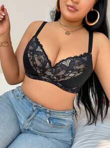 1pc Romantic French Lace Comfortable Minimalist Plus Size Underwire Lingerie Bra Without Padding - Multicolor - View 5