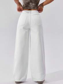 SHEIN PETITE Women's Loose Fit Pocket Casual Wide Leg Jeans