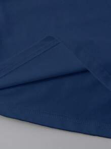 EMERY ROSE Plus Size Women Daisy Print Round Neck Short Sleeve T-Shirt - Navy Blue - View 5