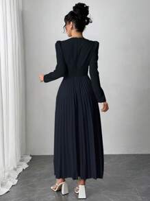 Chiquease Elegantes, modisches langes Kleid mit plissiertem Schmetterlingsdekoration für Damen, Maxikleid