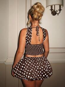 Glamine 优雅经典复古波尔卡圆点修身背心和花蕾蓬松迷你裙女式两件套复古服装古着女式波尔卡圆点连衣裙女式