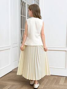 SHEIN Ensemble de 2 pièces comprenant un débardeur et une jupe plissée mini pour fille pré-adolescente allant à l'école