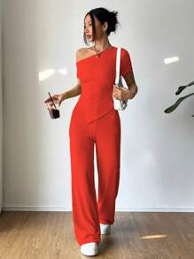SHEIN Unity Conjunto de dos piezas para mujer para uso diario - Rojo - Ver 3