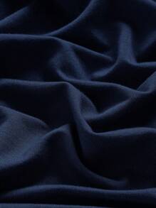 SHEIN EZwear Tank Top Wanita Musim Panas Warna Polos dengan Lipit dan Leher Halter, Biru Tua - Navy Blue - View 4