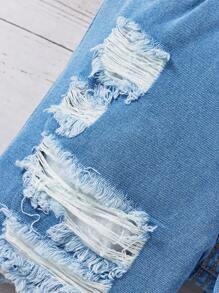 SHEIN Baby Boy Casual Washed Ripped Frayed Loose Straight Leg Denim Shorts,For Summer - Medium Wash - View 4