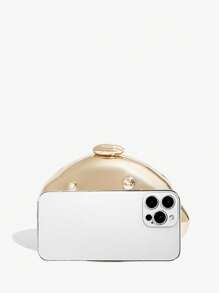 SHEIN SXY Ladies, Women Evening Bags, Clutches, Crossbody Bags, Colored Stone Inlay, Gold, Hard Box Bag, Fashionable, Luxury, Elegant, Simple, Personalized, Versatile, For Cocktail Party, Party, Prom, Club, Date, Birthday, Evening, Date Nigh, Ball, Fashionable Clutch Bags For Woman , Gold Bag