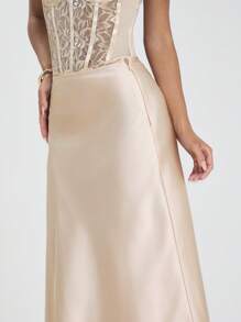 Glamine 女士纯色休闲裙，简约风格，适合日常穿着，长款缎面裙，斜纹优雅缎面裙