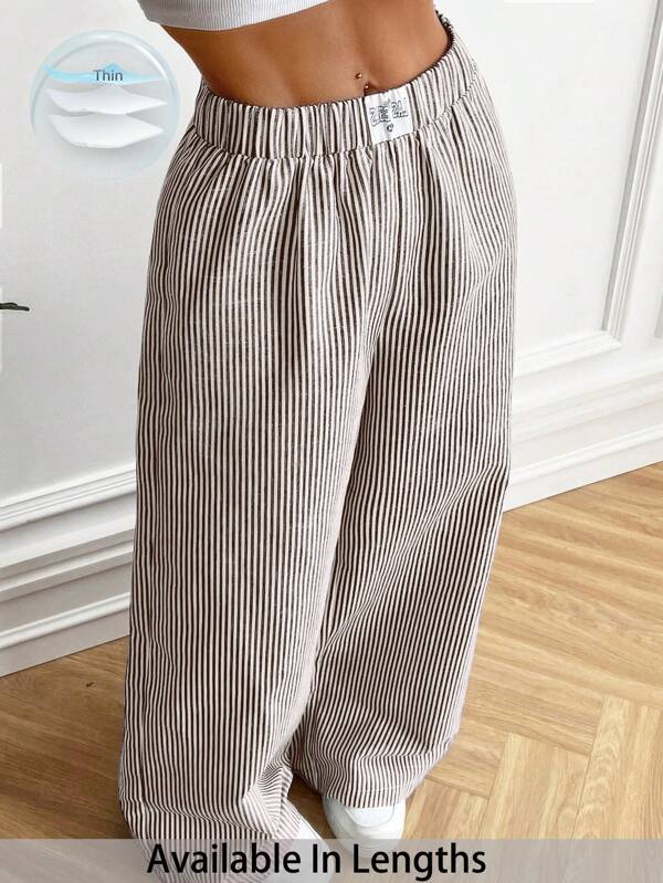 SHEIN PETITE CURVE Plus Size Women Blue Striped Woven Long Pants,Summer Pants Women S Clothes Women Wide Leg Pants Wide Leg Pants Woman