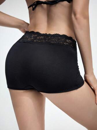 Academia 1 pièce Culotte noire décontractée en dentelle et unicolore pour femmes, convenant à tous les looks