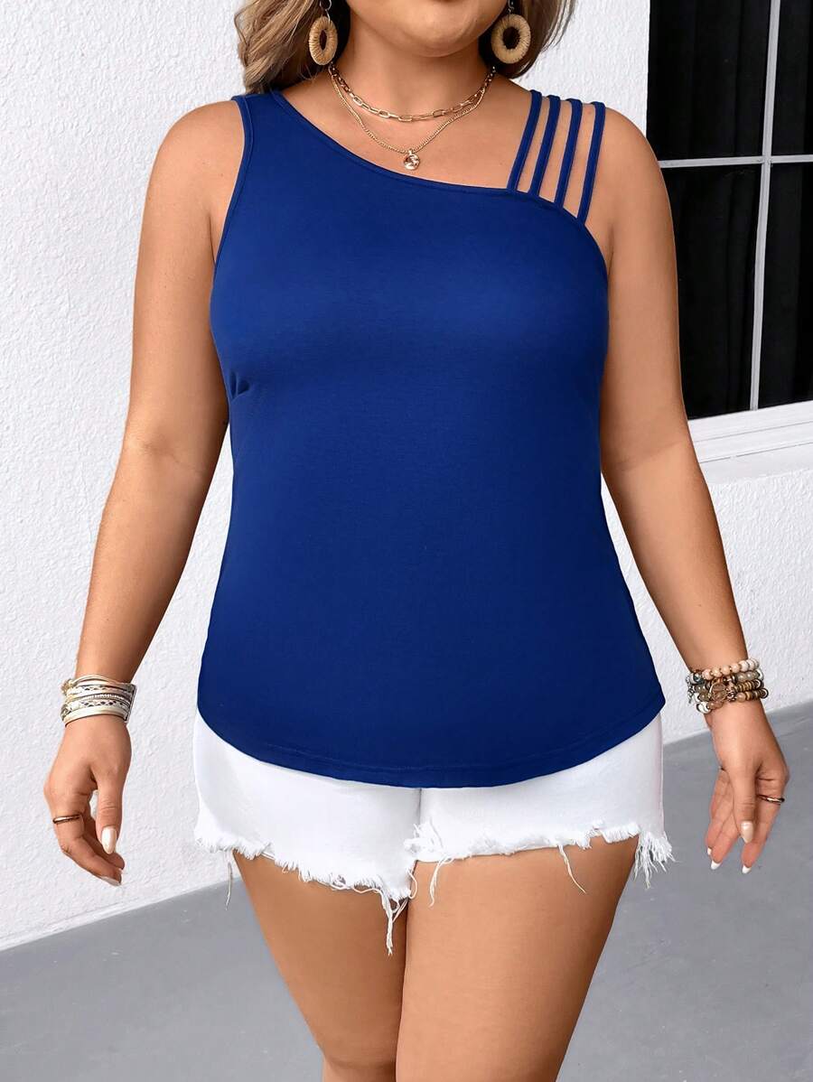 SHEIN LUNE 加大码不对称多肩带女式吊带背心 - 寶藍色 - 查看 1