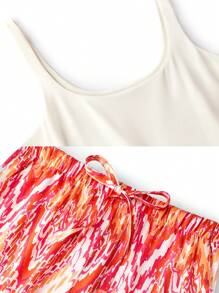 LUVLETTE 丝缎基本款粉色背心和图案裤家居服透气睡衣套装裤子带口袋内衣外套女士休闲套装 - 玫紅色 - 查看 7