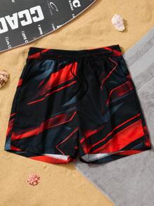 Manfinity Swimmode Men's Red And Black Polyester Bermuda Beach Shorts With Pockets - Black - View 6