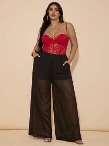 SHEIN BAE Plus Size Women Wide Leg Loose Long Pants With 3D Polka Dot Design, Elegant Summer Fashion, Pants, Summer For Women - Black - View 6
