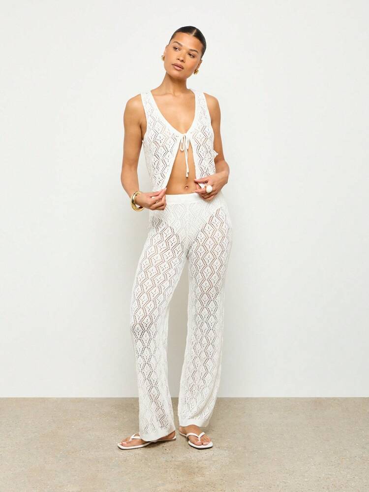 Knit Tie Up Top And Flared Trousers Co Ord Set