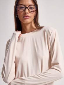 MUSERA Women's Solid Color Round Neck Casual Versatile Long Sleeve T-Shirt Spring Summer Holiday - Apricot - View 4