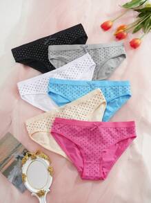 SHEIN Conjunto de 6 panties de mujer con estampado de lunares y decoración de moño
