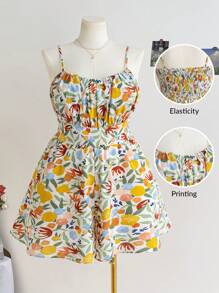 Soleia 大码女式清新花卉印花吊带背心连体衣，夏季度假