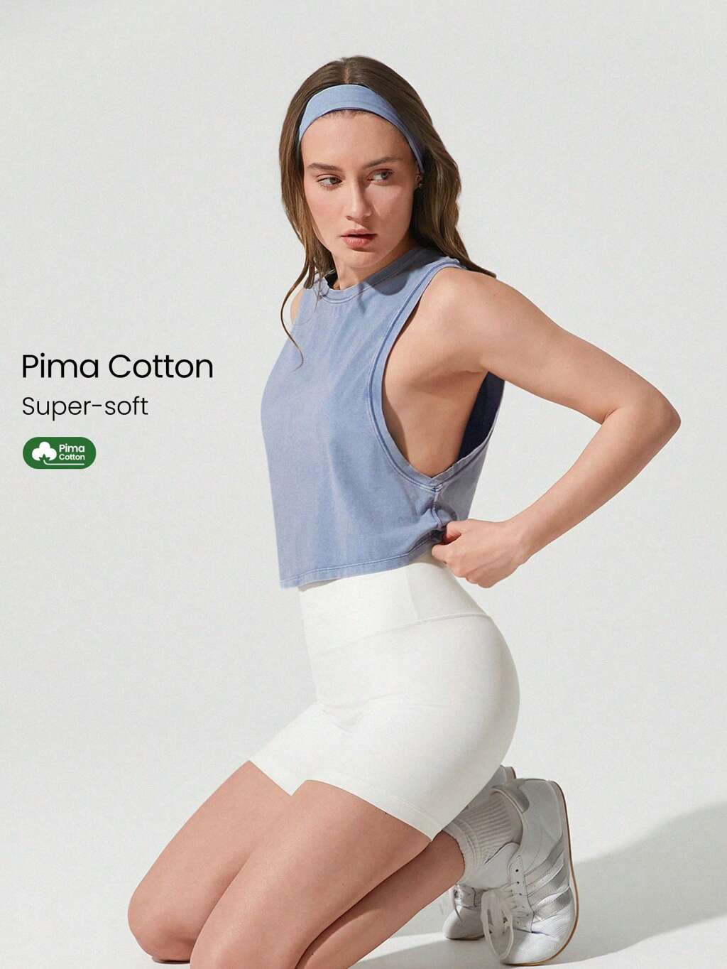 Top canotta in cotone Pima lavato, taglio corto, vestibilità rilassata, girocollo, rifilato, tipo boyfriend, adatto per palestra, allenamento, uso casual quotidiano