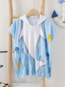 SHEIN Baby Boy Casual Holiday Cute Shark Design Beach Bathing Towel, Suitable For Beach, Seashore, Hot Spring