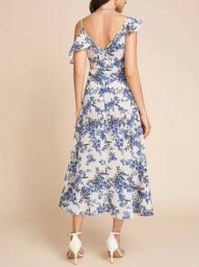 SHEIN Clasi Vestido Maxi de mujer para vacaciones con estampado floral de volantes y bajo con volantes