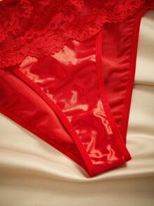 Charlaine ملابس داخلية أنيقة وجذابة مزينة بالدانتيل من قطعتين (علوي وسفلي) أحادية اللون - الأحمر - مشاهدة 5