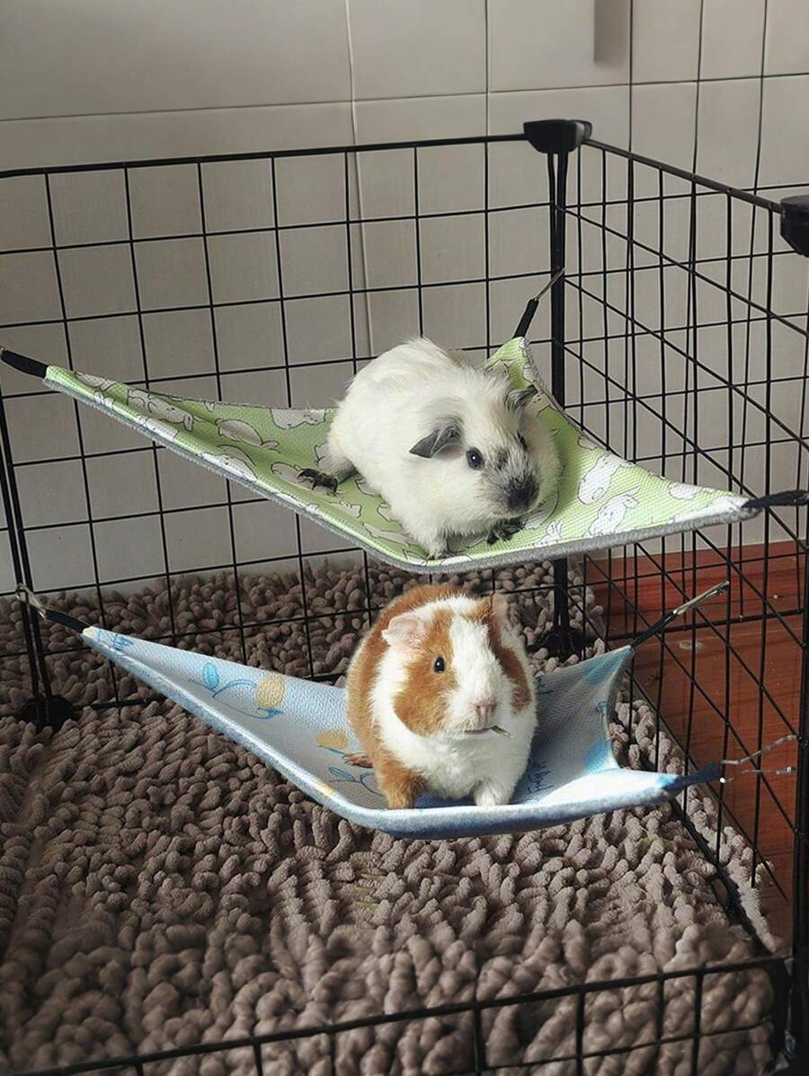 1pc Cartoon Printed Double-Sided Triangle Hammock For Cool Breathable Ice-Silk Squirrel Hanging Bed Pad, Suitable For Sugar Glider, Flying Squirrel, Hamster, Guinea Pig And Other Small Animals, All Seasons - Multicolor - View 1