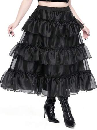 Jupe grande taille vintage romantique gothique à 3 couches en organza coupe évasée