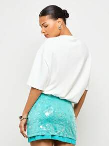 AiiRZ Maglietta aderente oversize a maniche corte con orlo a palloncino, casual, estiva, taglio comodo, streetwear, essenziale, athleisure, per il tempo libero