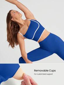 GLOWMODE FeatherFit™ 双色圆领长款运动内衣，低冲击瑜伽日常穿着 - 寶藍色 - 查看 3