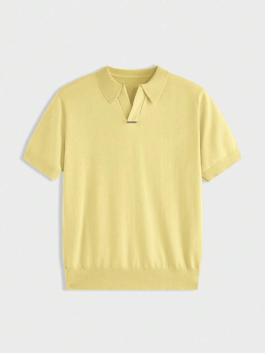 AKNOTIC Business Casual Men's Solid Color Polo Collar Casual Short Sleeve Knit Top, Suitable For Summer, School